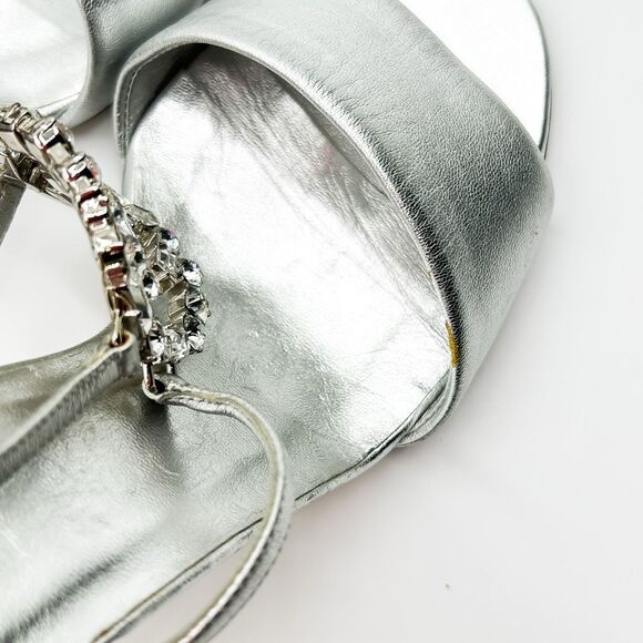 Gucci GG Crystal Metallic Silver Leather Sandals Heels EU 37 US 7 - Picture 12 of 14